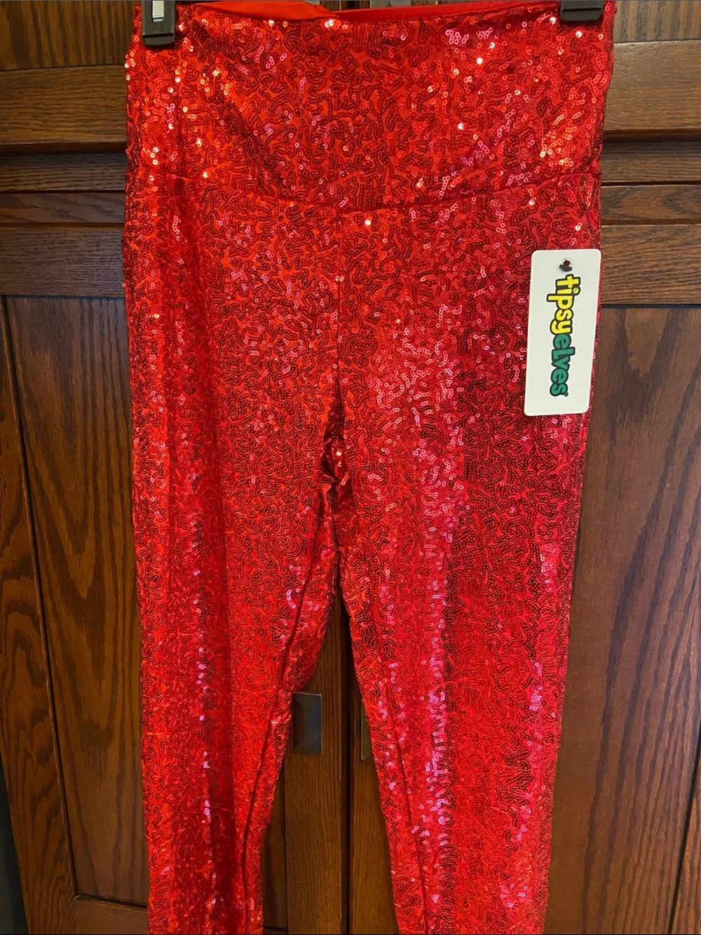 Tipsy Elves Red Sequin High Waisted Leggings Holiday Festive Sparkly Size XS